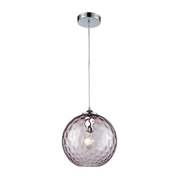 Watersphere 1 Light Pendant In Polished Chrome With Purple Hammered Glass