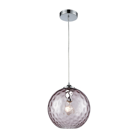 Watersphere 1 Light Pendant In Polished Chrome With Purple Hammered Glass