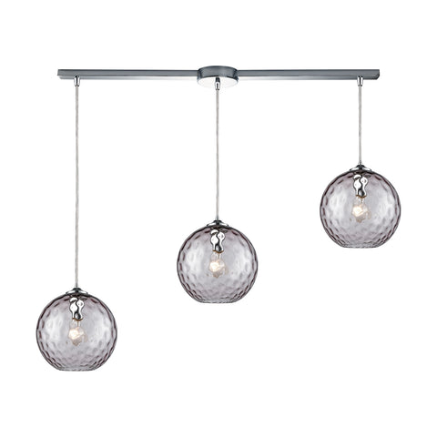 Watersphere 3 Light Linear Bar Fixture In Polished Chrome With Purple Hammered Glass