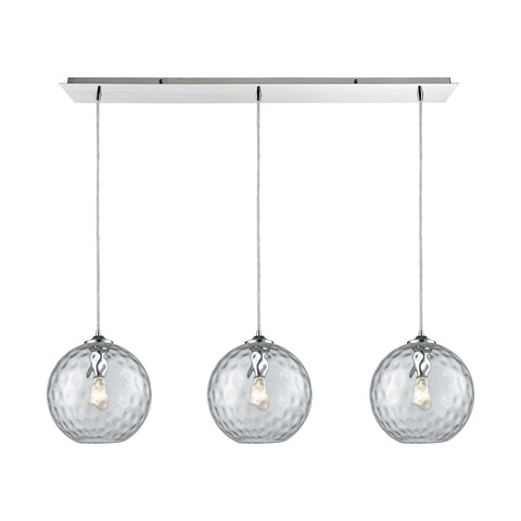 Watersphere 3 Light Linear Pan Fixture In Polished Chrome With Clear Hammered Glass