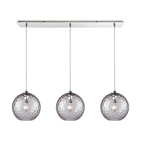 Watersphere 3 Light Linear Pan Fixture In Polished Chrome With Purple Hammered Glass
