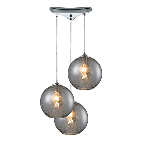 Watersphere 3 Light Pendant In Polished Chrome And Smoke Glass