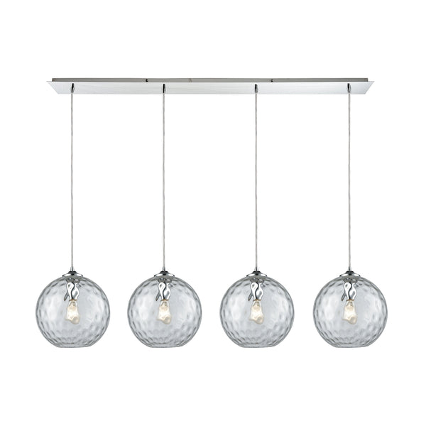 Watersphere 4 Light Linear Pan Fixture In Polished Chrome With Clear Hammered Glass