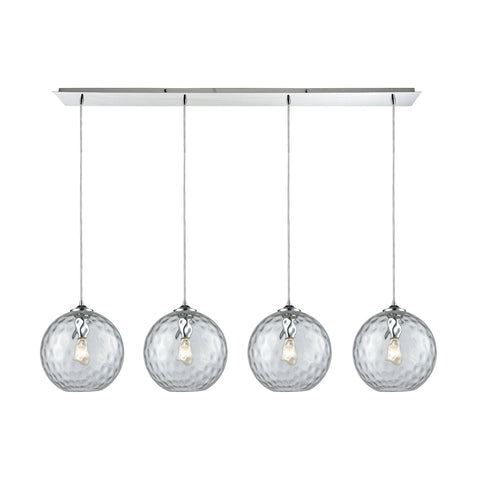 Watersphere 4 Light Linear Pan Fixture In Polished Chrome With Clear Hammered Glass