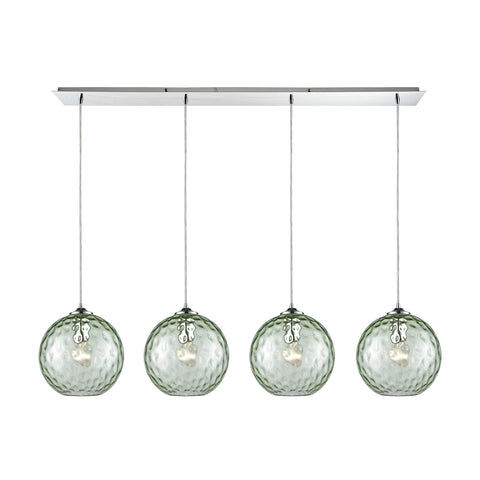 Watersphere 4 Light Linear Pan Fixture In Polished Chrome With Green Hammered Glass