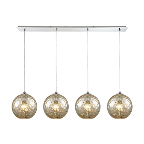 Watersphere 4 Light Linear Pan Fixture In Polished Chrome With Mercury Hammered Glass