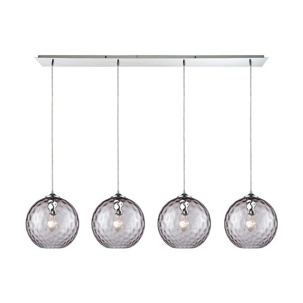 Watersphere 4 Light Linear Pan Fixture In Polished Chrome With Purple Hammered Glass