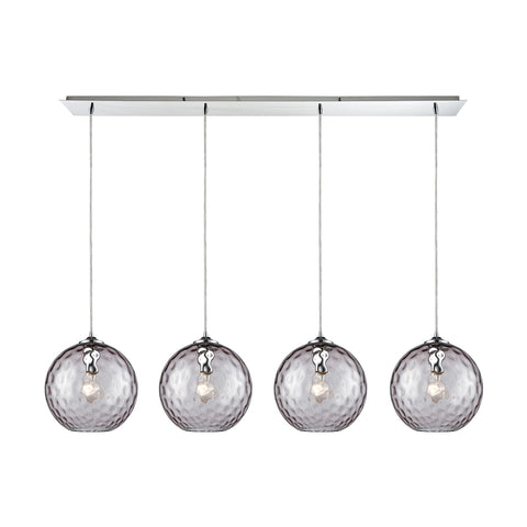Watersphere 4 Light Linear Pan Fixture In Polished Chrome With Purple Hammered Glass