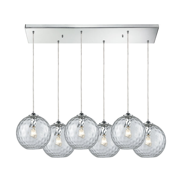 Watersphere 6 Light Rectangle Fixture In Polished Chrome With Clear Hammered Glass