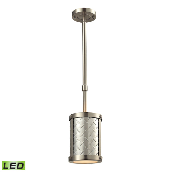 Diamond Plate 1 Light LED Mini Pendant In Brushed Nickel