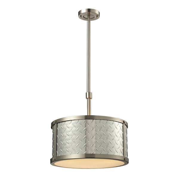 Diamond Plate 3 Light Pendant In Brushed Nickel