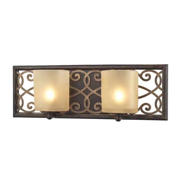 Santa Monica 2 Light Vanity In Weatbered Bronze With Gold Highlights