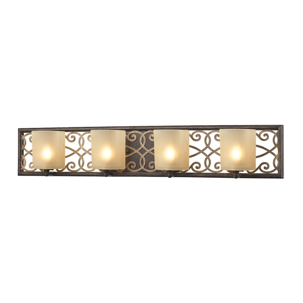 Santa Monica 4 Light Vanity In Weatbered Bronze With Gold Highlights