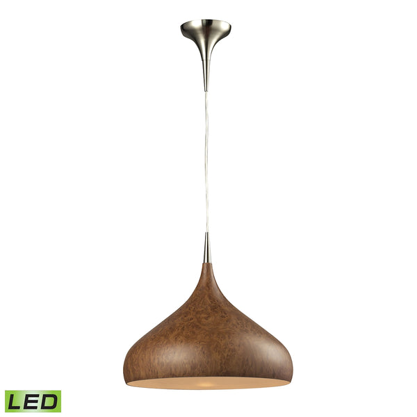 Lindsey 1 Light LED Pendant In Burl Wood And Satin Nickel