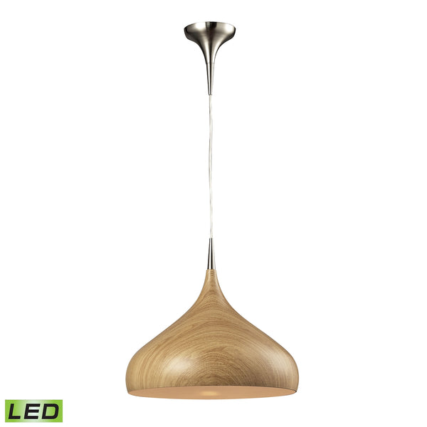 Lindsey 1 Light LED Pendant In Medium Oak And Satin Nickel