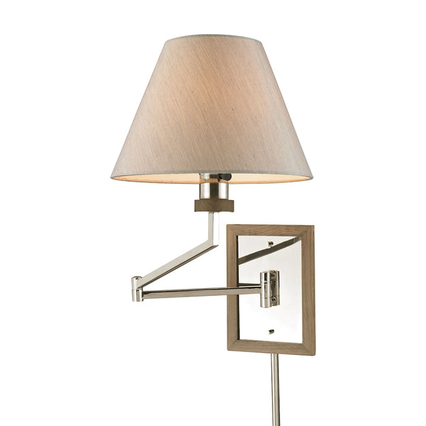 Madera 1 Light Swingarm In Polished Nickel And Natural Wood