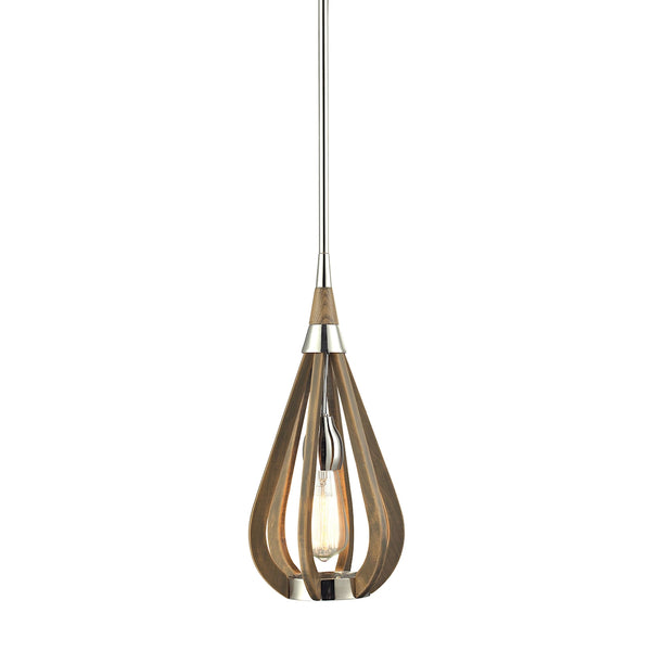 Janette 1 Light Pendant In Polished Nickel And Chestnut