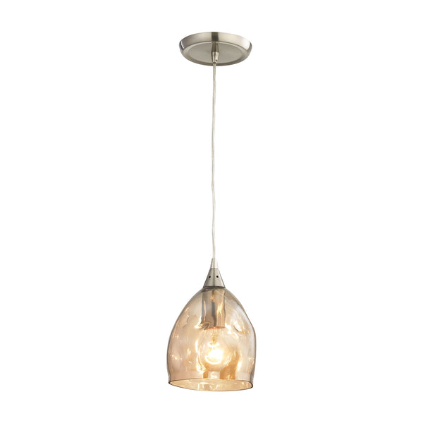 Niche 1 Light Pendant In Satin Nickel And Champagne Plated Glass