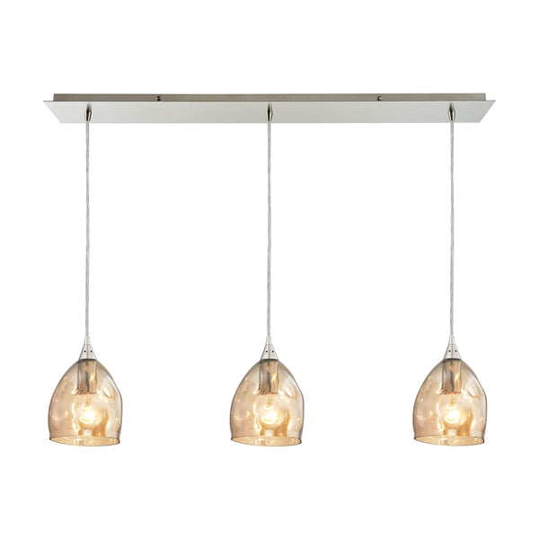 Niche 3 Light Pendant In Satin Nickel And Champagne Plated Glass