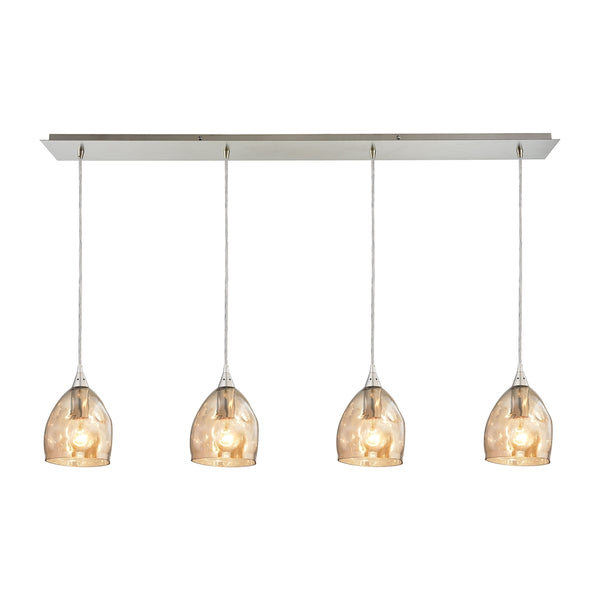 Niche 4 Light Pendant In Satin Nickel And Champagne Plated Glass