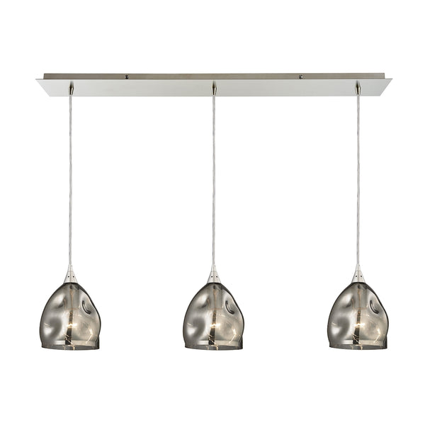 Niche 3 Light Pendant In Satin Nickel And Black Chrome Glass