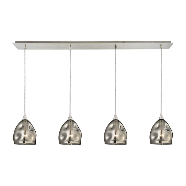 Niche 4 Light Pendant In Satin Nickel And Black Chrome Glass