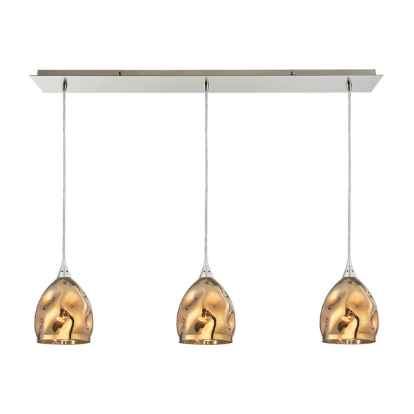 Niche 3 Light Pendant In Satin Nickel And Polished Gold Glass