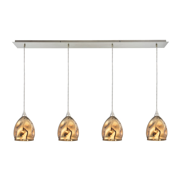 Niche 4 Light Pendant In Satin Nickel And Polished Gold Glass