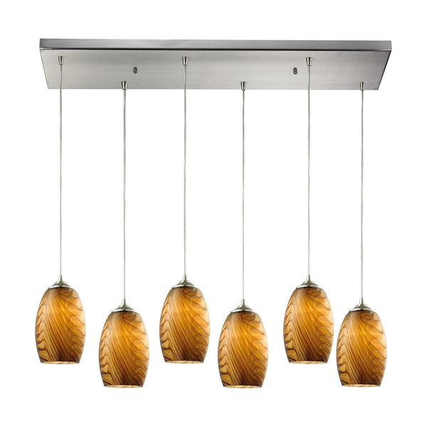 Tidewaters 6 Light Pendant In Satin Nickel And Seagrass