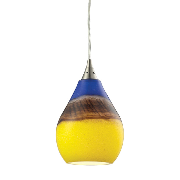Dunes 1 Light Pendant In Satin Nickel And Sunscape Glass