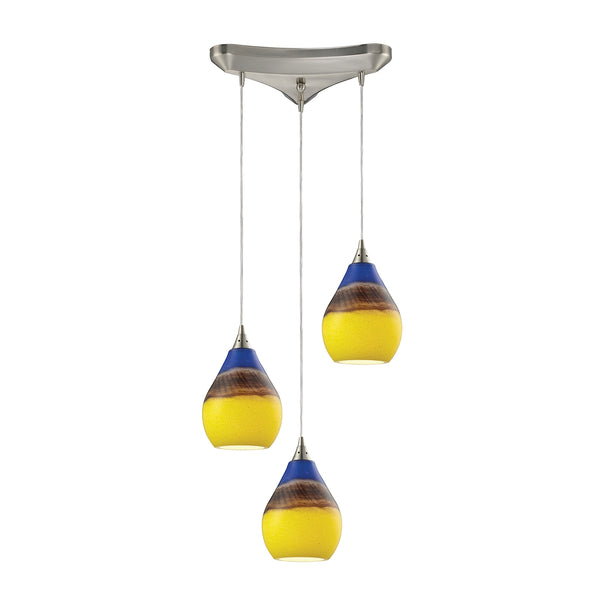 Dunes 3 Light Pendant In Satin Nickel And Sunscape Glass