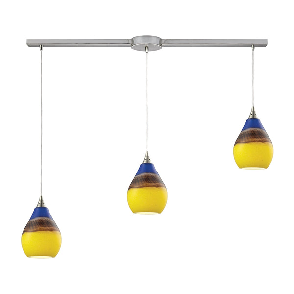 Dunes 3 Light Pendant In Satin Nickel And Sunscape Glass