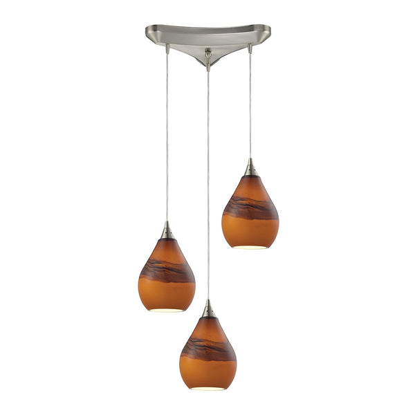 Dunes 3 Light Pendant In Satin Nickel And Shadow Glass