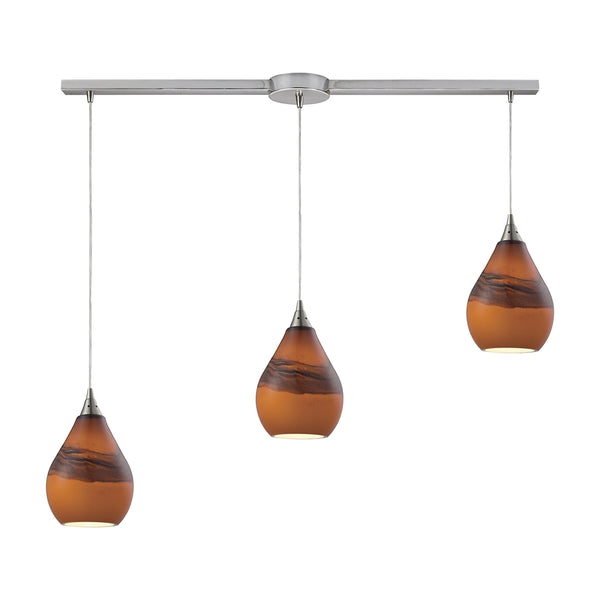 Dunes 3 Light Pendant In Satin Nickel And Shadow Glass