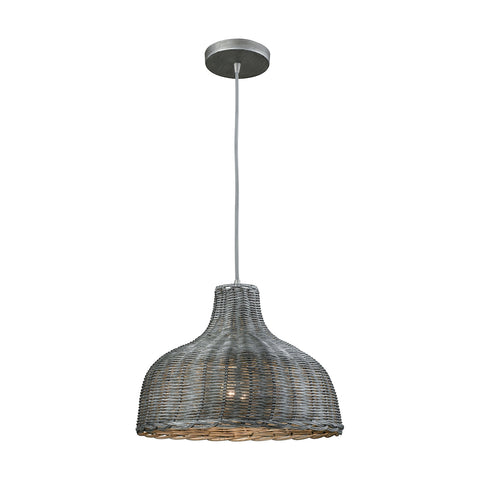 Pleasant Fields 1 Light Pendant With Graphite Hardware And Gray Wicker Shade - Includes Recessed Lighting Kit