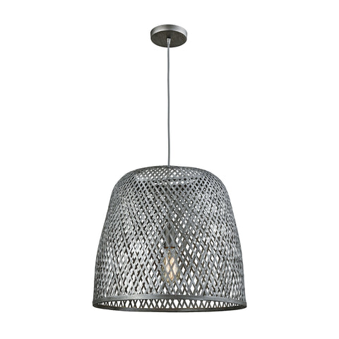 Pleasant Fields 1 Light Pendant With Graphite Hardware And Gray Wicker Shade - Includes Recessed Lighting Kit