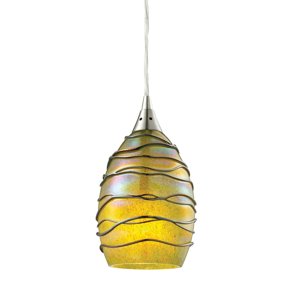 Vines 1 Light Pendant In Satin Nickel And Charteuse Glass