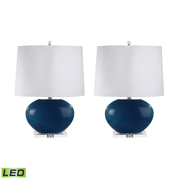 Blown Glass Oval LED Table Lamp In Royal Blue - Set of 2