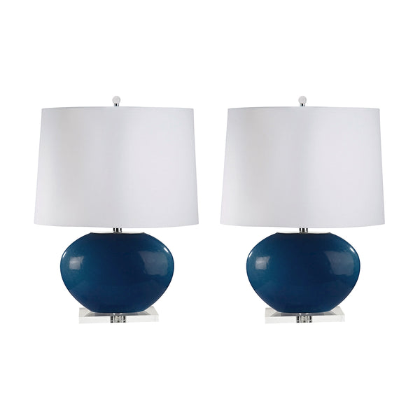Blown Glass Oval Table Lamp In Royal Blue - Set of 2