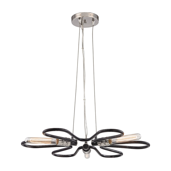 Continuum 3 Light Chandelier In Silvered Graphite With Polished Nickel Accents