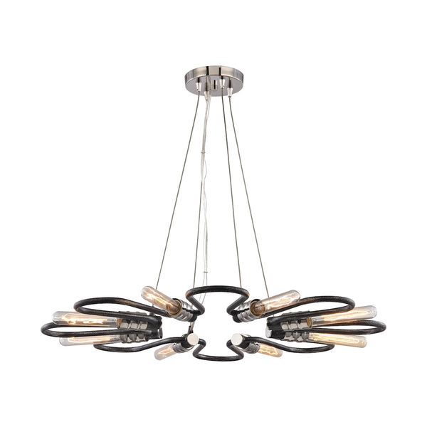 Continuum 8 Light Chandelier In Silvered Graphite With Polished Nickel Accents