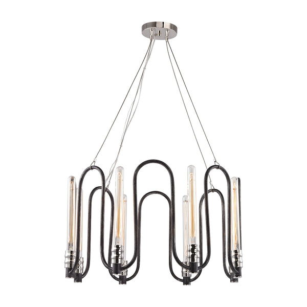 Continuum 8 Light Chandelier In Silvered Graphite With Polished Nickel Accents