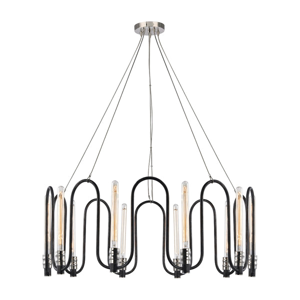 Continuum 10 Light Chandelier In Silvered Graphite With Polished Nickel Accents