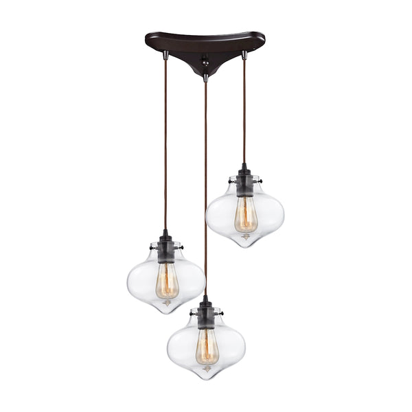 Kelsey 3 Light Pendant In Oil Rubbed Bronze And Clear Glass