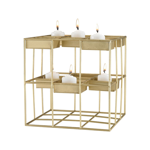 Plaza Gold Leaf 9-Inch Metal Candle Holder