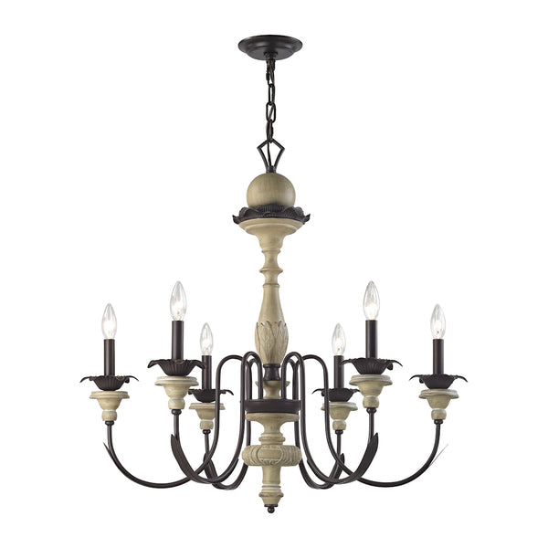 Channery Point 6 Light Chandelier In Aged Cream And Oil Rubbed Bronze
