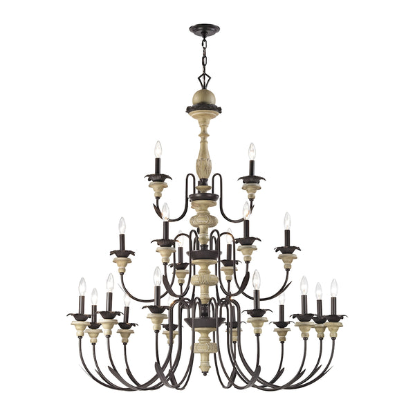 Channery Point 21 Light Chandelier In Aged Cream And Oil Rubbed Bronze