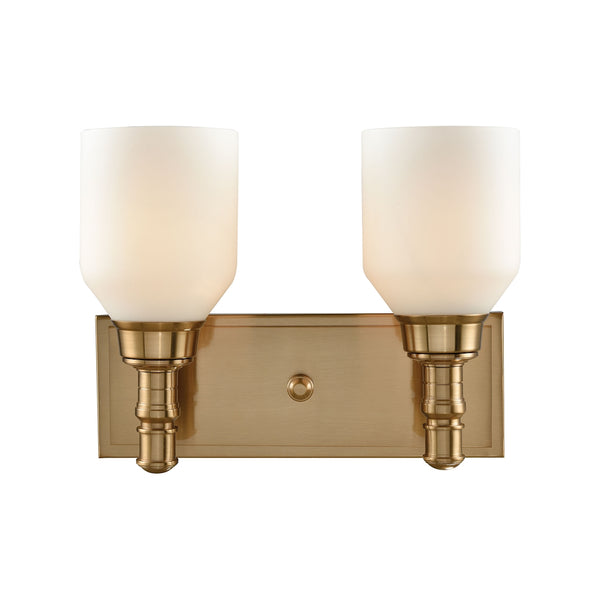 Baxter 2 Light Vanity In Satin Brass With Opal White Glass