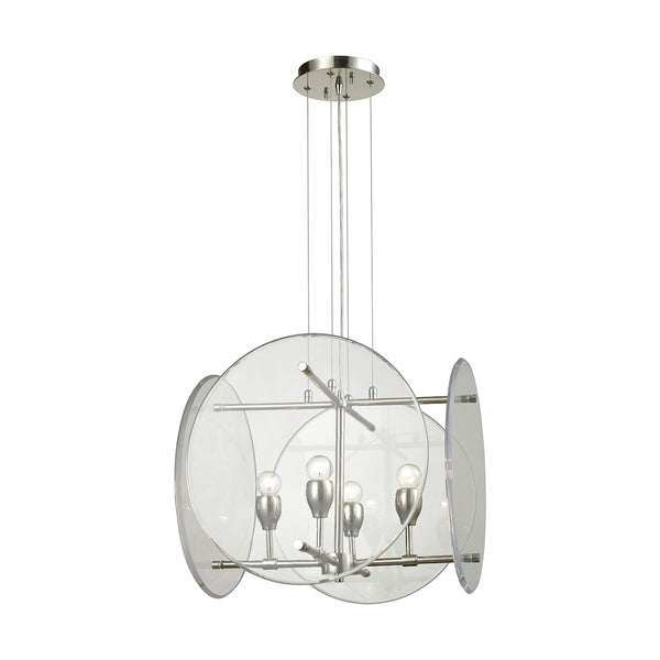 Disco 4 Light Chandelier In Polished Nickel With Clear Acrylic Panels