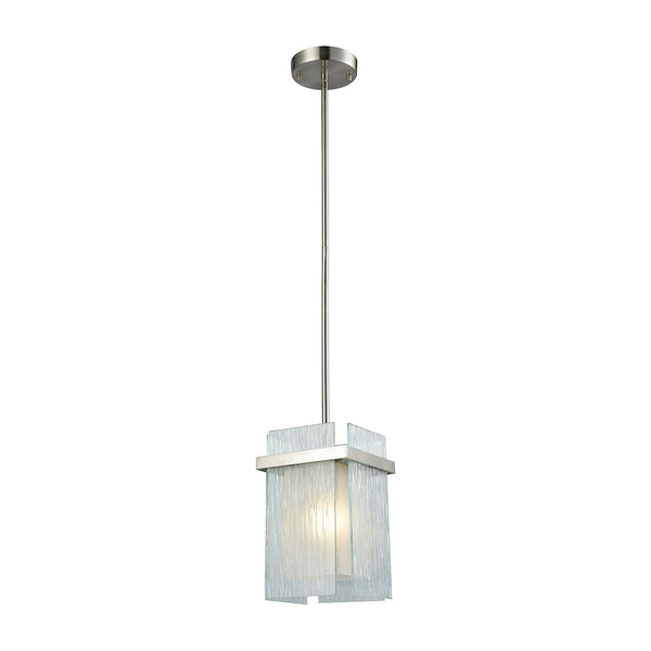 Vellis 1 Light Pendant In Satin Nickel With Frosted Glass And Textured Glass Panels
